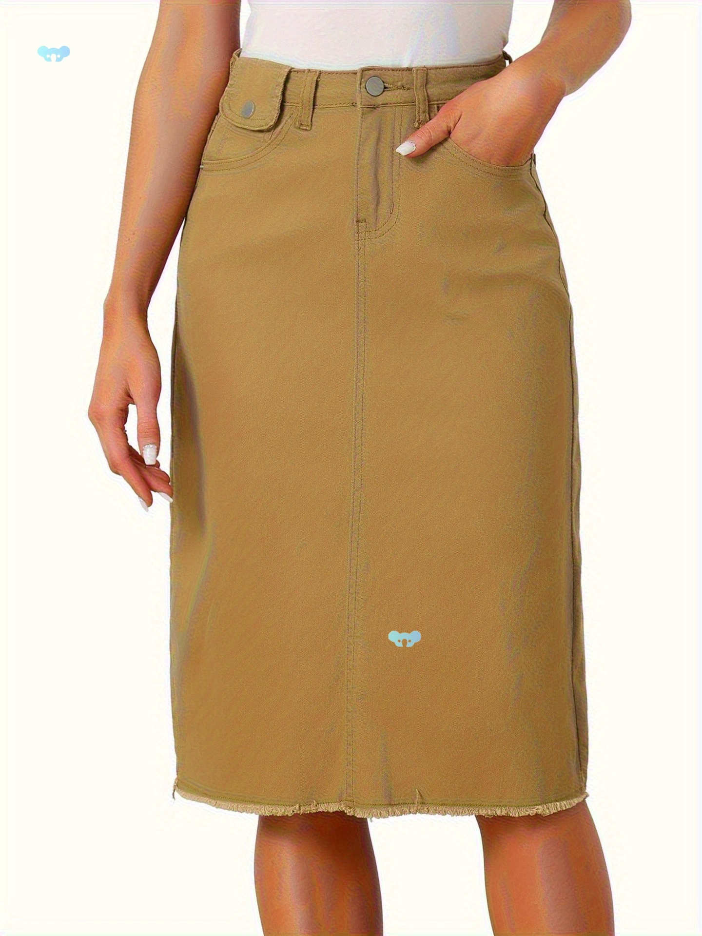 Желтая джинсовая юбка Желтая эластичная джинсовая юбка-миди с высокой талией через границу