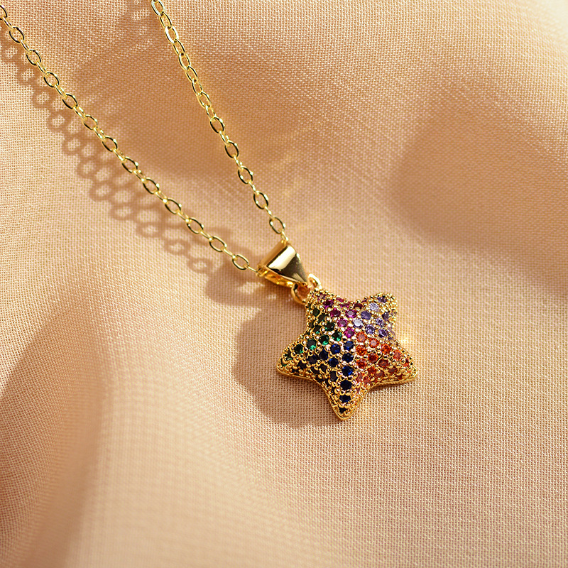 Fashion Star Copper Inlay Rhinestones Pendant Necklace 1 Piece