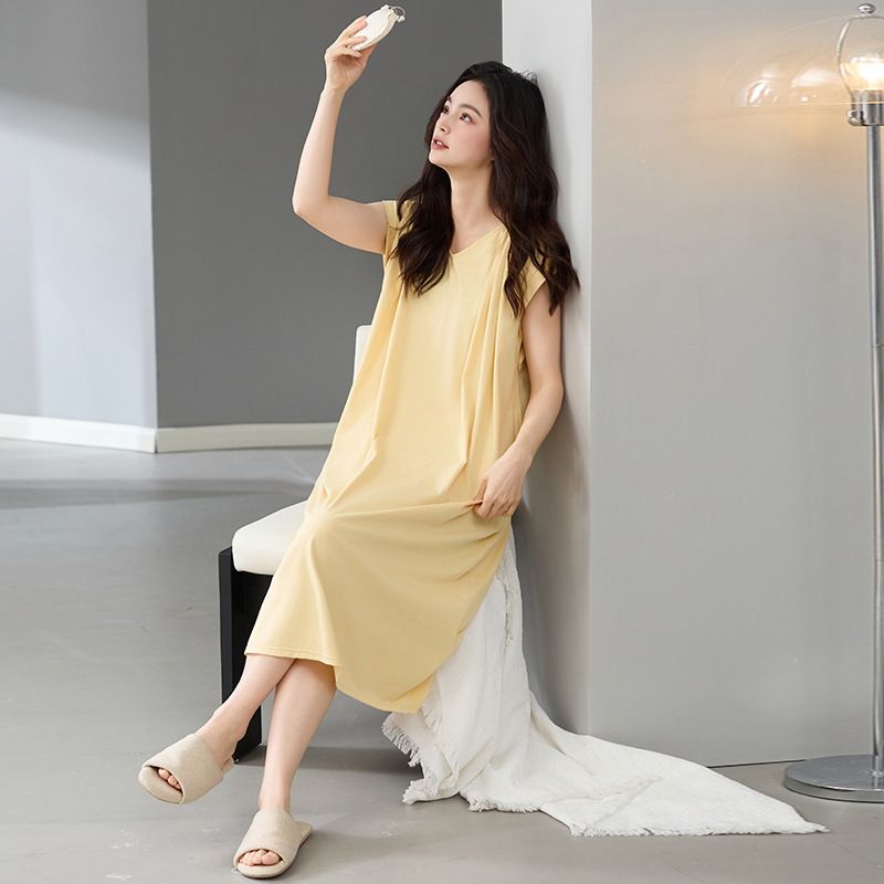 Pijama de algodón para mujeres verano 2025 nuevo tipo delgado sin mangas pijama de hombro para mujeres embarazadas suelta vestido grande