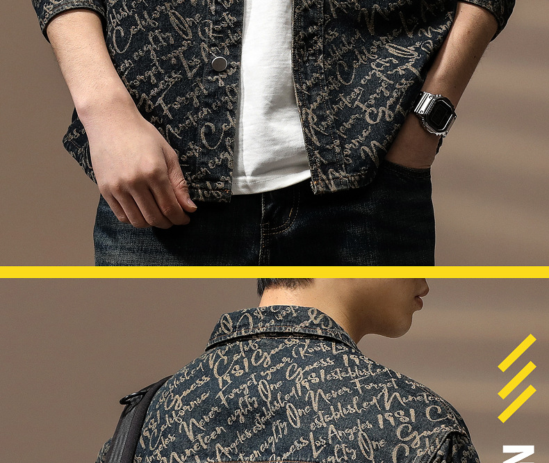 Sopracamicia in jeans vintage da uomo, giacca jacquard di lusso_voghion.com