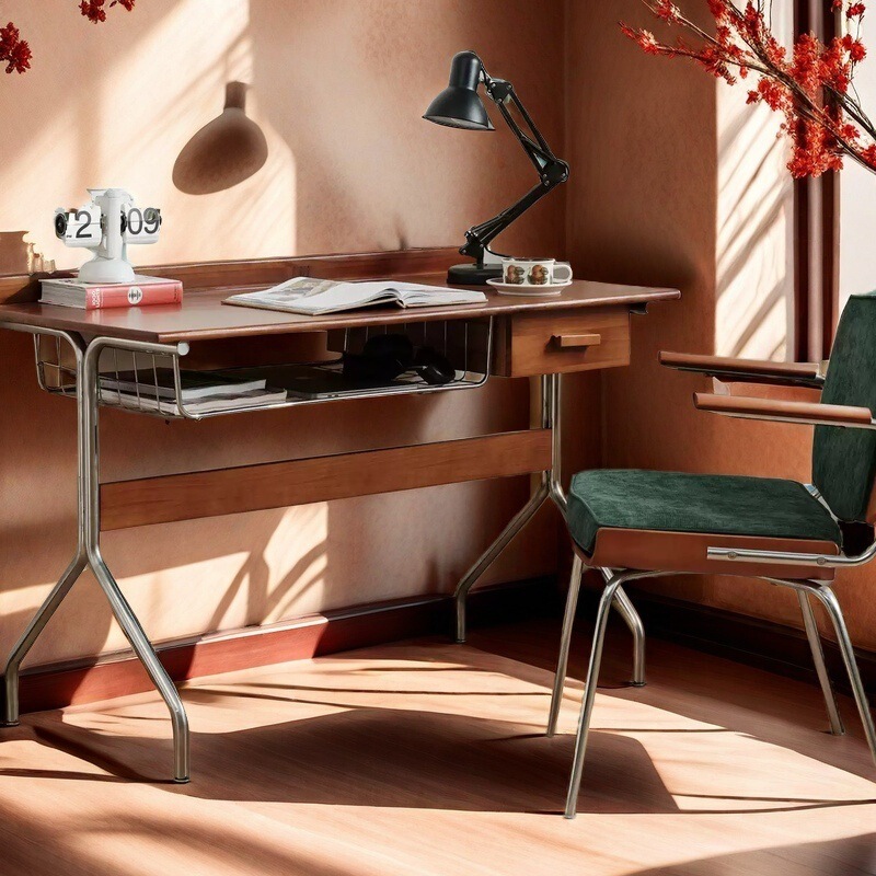 Same-Day Delivery of Vintage Wabi-Sabi Style Solid Wood Minimalist Home Study Desk, Work Desk, Dressing Table, Bedroom Computer Desk