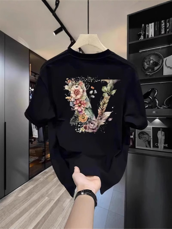 高級ファッション半袖tシャツ男性2025年夏の新型ゆるいカジュアル服男性用丸襟tシャツ|undefined