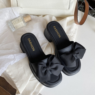 Slippers Women's Outfit 2025 Summer New Internet Popular Super Hot Bow Wedge Sandals Platform Platform Sole Slides for Summer