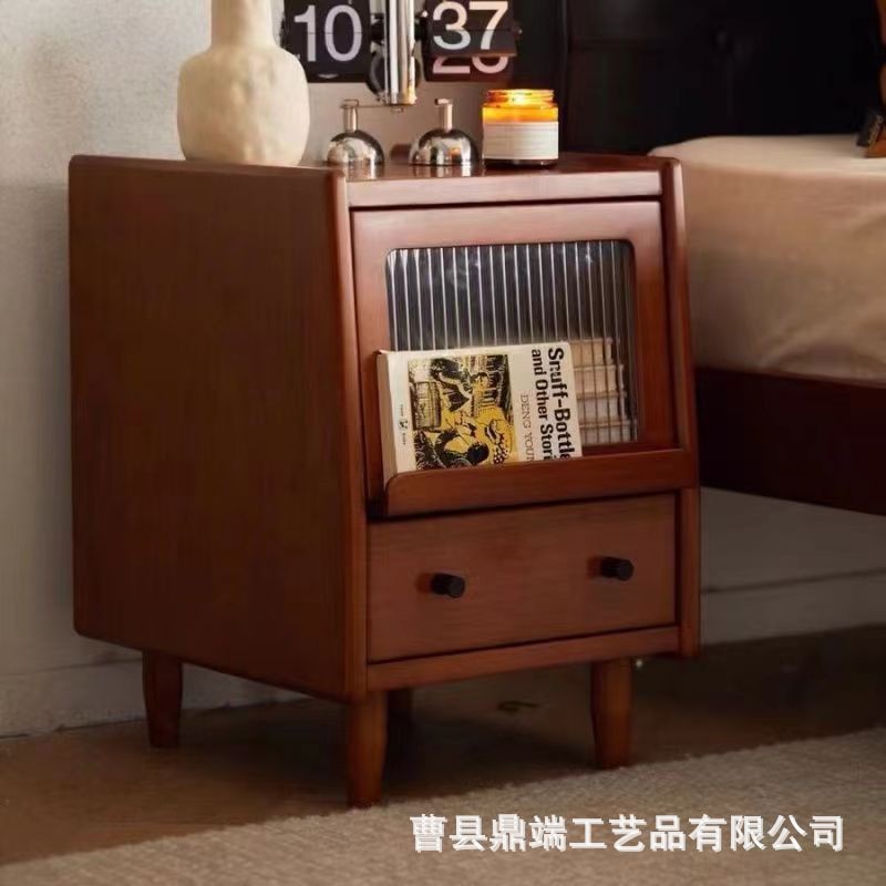 Nordic Solid Wood Bedside Table for Home Small Apartment Magazine Storage Cabinet B&B Bedroom Retro Storage Bedside Cabinet