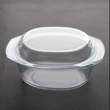 微波炉专用耐热钢化玻璃碗带盖鱼碗家用椭圆形双耳带把手大号汤碗