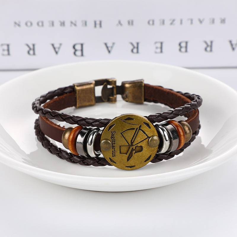 Estilo japonés vintage ropa de trabajo al aire libre pulsera 12 constelación pulsera tejida popular de los hombres pulsera vintage accesorios de desgaste