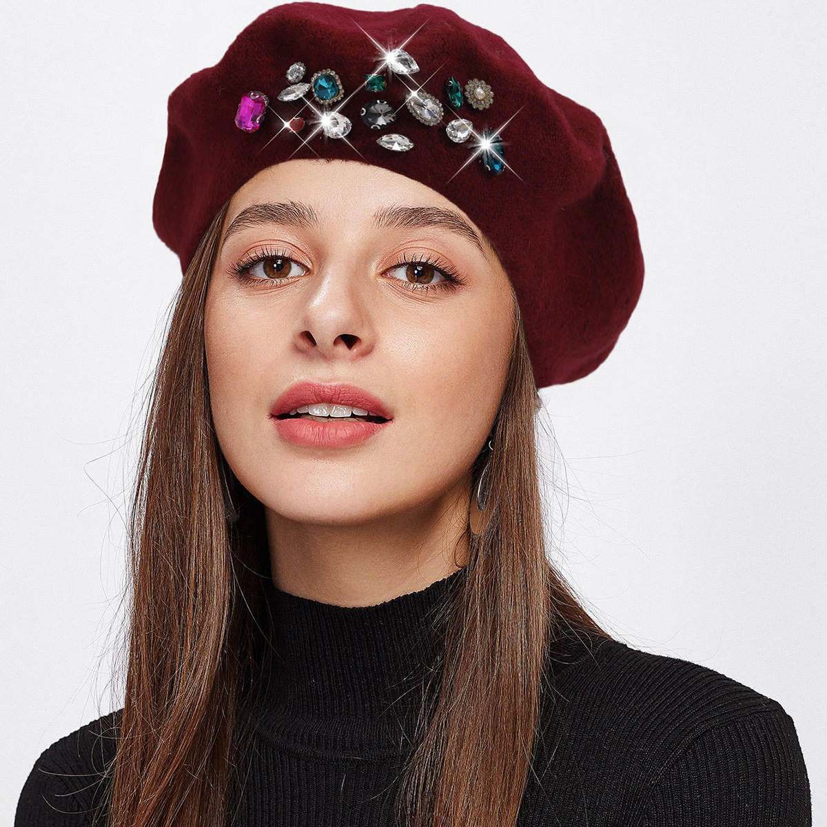 Unisex Neue Herbst- und Wintermütze aus Wolle für Malerinnen, koreanische Version des vielseitigen Hutes mit Strass-Baskenmütze, modischer achteckiger Hut, trendiger Hut_voghion.com