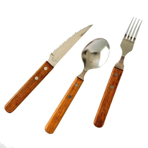 Ins-style wooden handle knife, fork, and spoon set, high-quality for cutting steak, home-use retro Western dining tableware