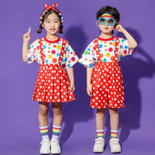 六一儿童节表演服幼儿园彩色波点可爱背带裤舞蹈服男童女童演出服