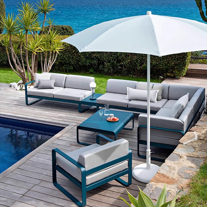 Sofá de aleación de aluminio patio al aire libre jardín villa a prueba de lluvia protección solar combinación de ocio mesa de té muebles a prueba de agua