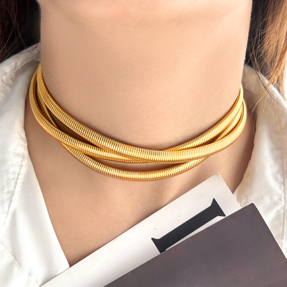 Real Gold Plated Plating Material PVD Coated Real Gold Plated Solid Color 304 Stainless Steel Punk Waterproof Non Tarnish 304 Stainless Steel Choker
