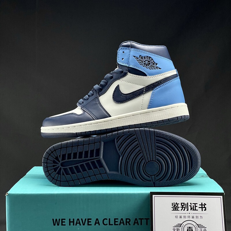 Nike Aj Men's Shoes Aj1 High-Top North Carolina Blue Shoes Men's and Women's Casual Shoes Couple Practical Basketball Sneakers