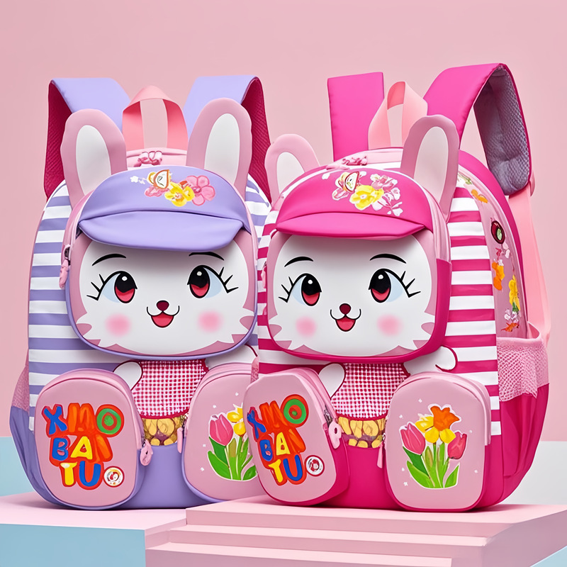 Korean Style Three-Dimensional Kindergarten Schoolbag Girl Rabbit 3-5-6 Years Old Baby Cute Baby Children's Western Style Backpack