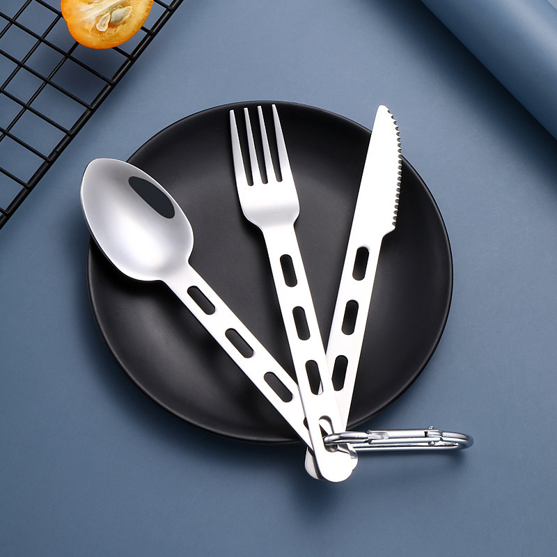 Camping 430 stainless steel knife, fork and spoon creative hollow Western knife fruit fork and spoon portable outdoor tableware suit Camping 430 stainless steel knife, fork and spoon creative hollow Western knife fruit fork and spoon portable outdoor tableware suit