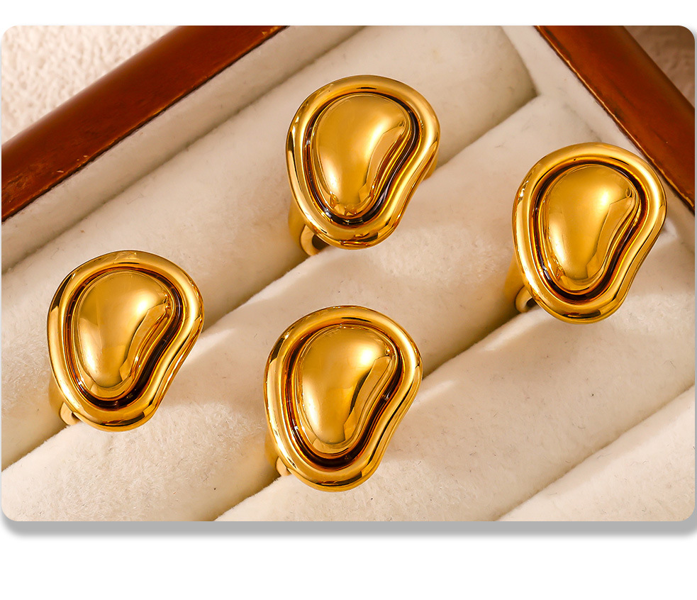 Titanium Steel PVD Vacuum Cast Irregular Gold Bean Ring With Adjustable Color Retention_voghion.com