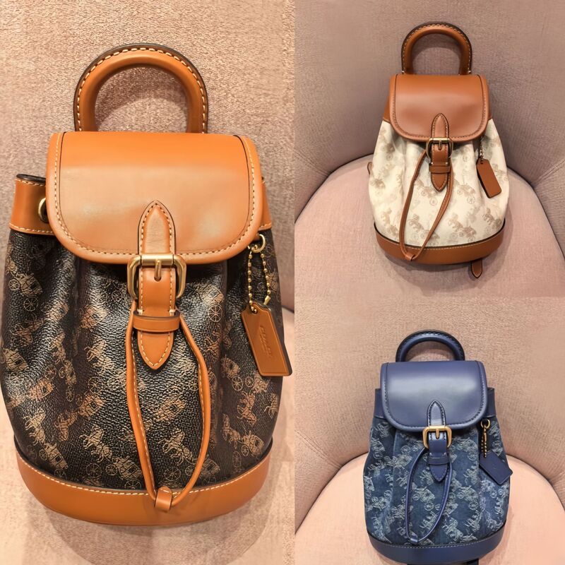 2025 Women's Bag C Brand Harper Monogram Drawstring Backpack Versatile Retro Mini Bucket Bag Genuine Leather Backpack 2025 Women's Bag C Brand Harper Monogram Drawstring Backpack Versatile Retro Mini Bucket Bag Genuine Leather Backpack