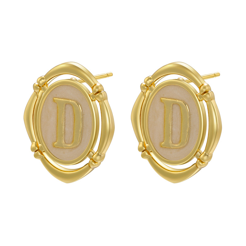 Vintage Style Letter Copper Gold Plated Ear Studs 1 Pair