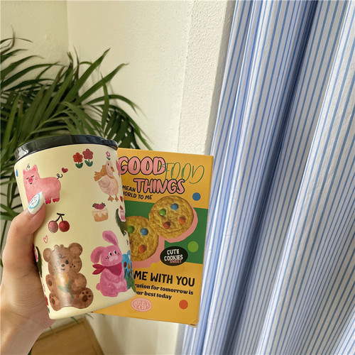 Cute cartoon thermos cup for women  new student coffee cup portable tumbler water cup stainless steel cup