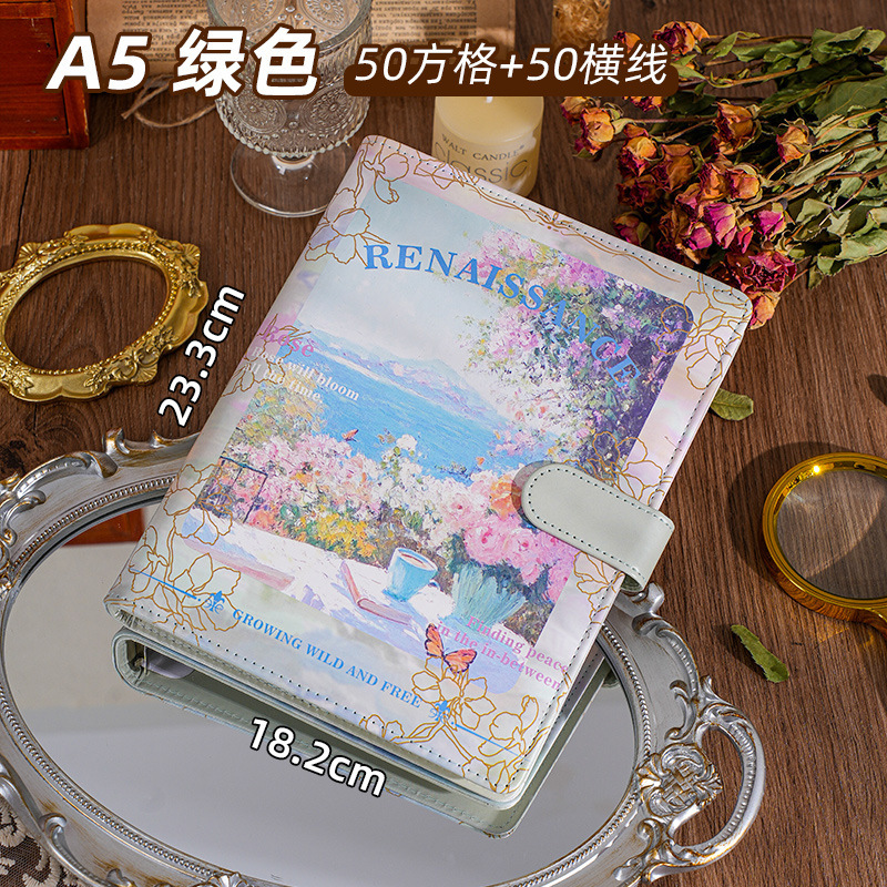 复古油画PU皮质笔记本高颜值活页厚本子日记本可拆卸A5手账本子|undefined