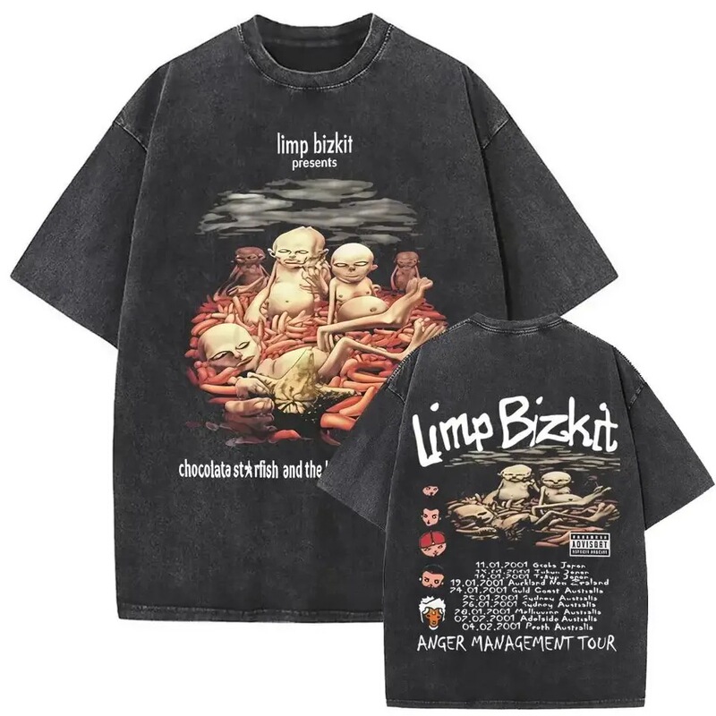【Cross-Border Washed Style】Punk Rock Y2K T-Shirt Washed Vintage Rock Band Limp Bizkit Album