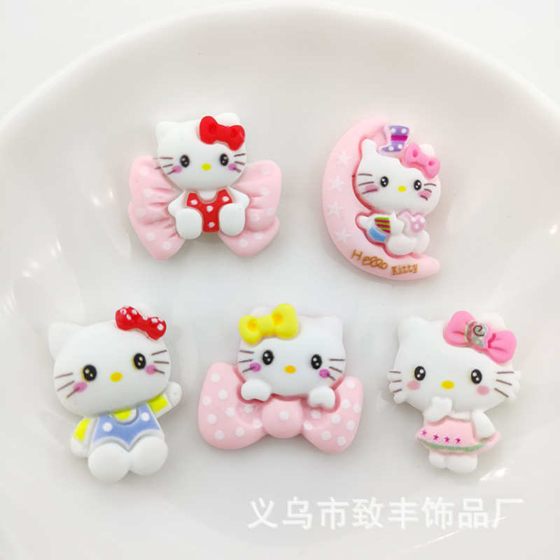 卡通kt猫蝴蝶结小猫咪树脂配件diy发夹头绳贴片手机壳鞋扣材料