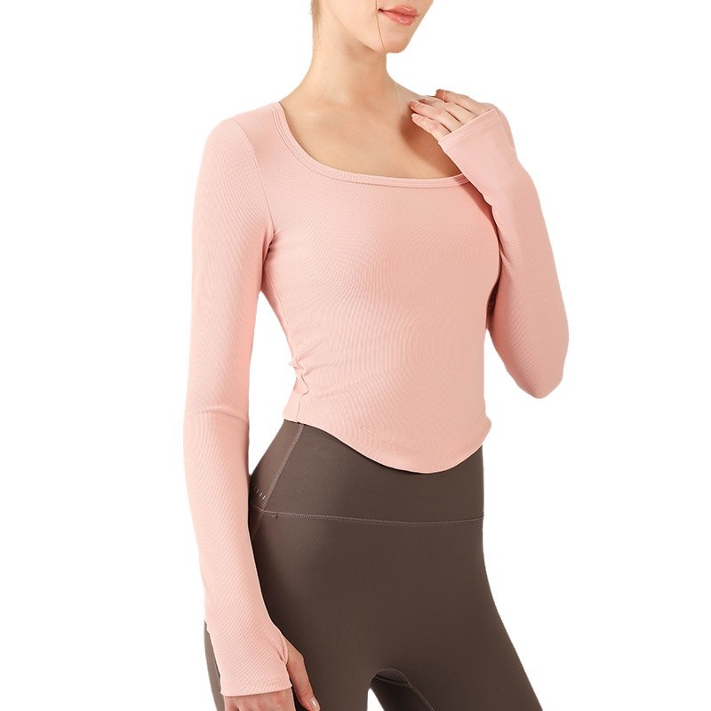 Procesamiento personalizado correr fitness camisa deportiva cintura reducida red red apertada desnuda sensación chaqueta de yoga mujer