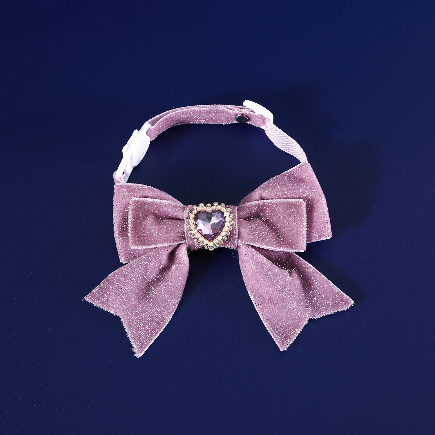 Pet amor seda collar de arco de perlas gemas ajustable corbata de plata accesorios de cumpleaños de perros gatos
