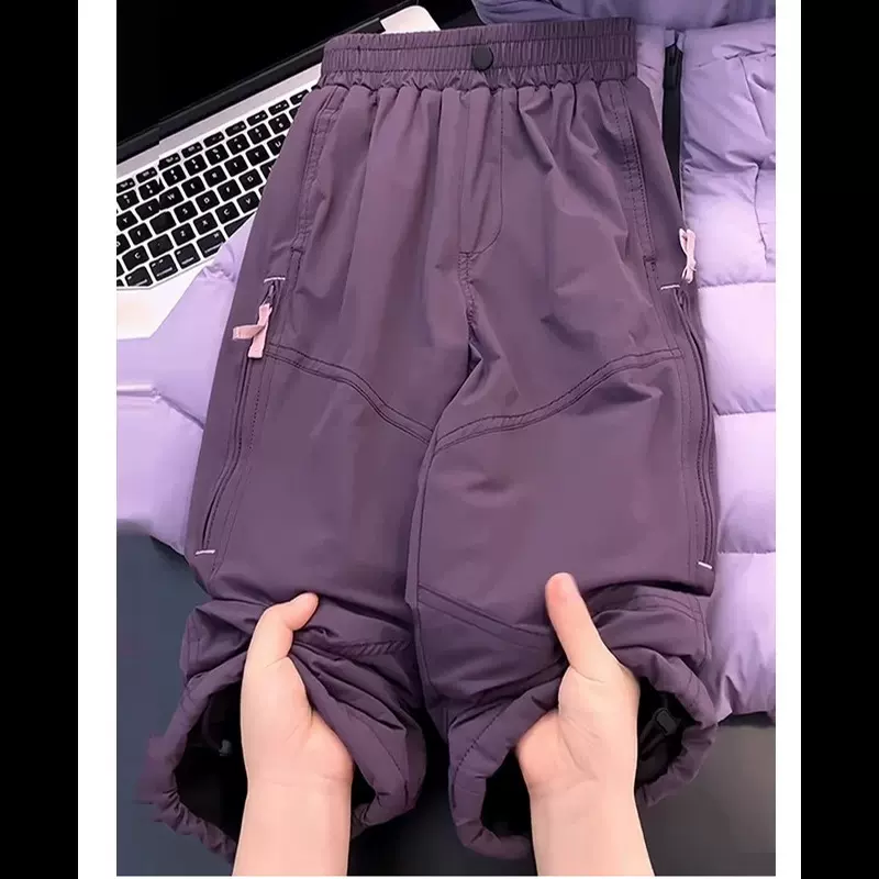 女童加绒阔腿裤裤子秋冬2025新款冲锋裤儿童冬女孩大童冬季运动裤