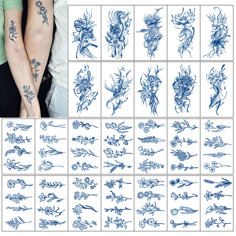 New Flower and Grass Small Picture Tattoo Stickers Herbal Juice ins Small Fresh Semi-permanent Waterproof and Sweat-proof Stickers Cross-border Special New Flower and Grass Small Picture Tattoo Stickers Herbal Juice ins Small Fresh Semi-permanent Waterproof and Sweat-proof Stickers Cross-border Special