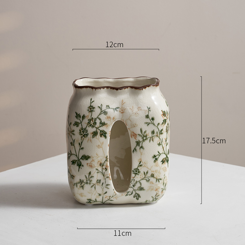 Pastoral retrógrado flor de cerámica pequeña flor de rosa verde grietas de hielo nuevo estilo chino decoración de escritorio de sala de estar estudio