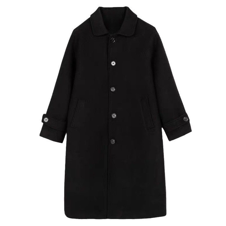 黒のウールコート2025秋冬新作ミドル丈両面ウールコートヘボンスタイル小柄女性用|undefined