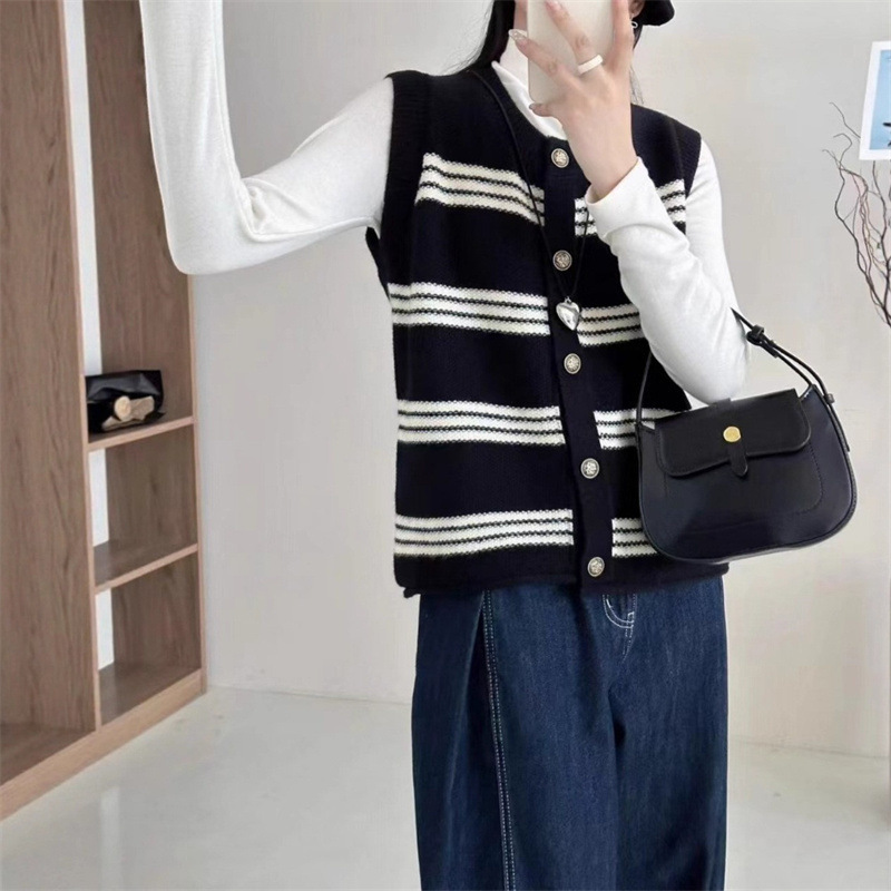 Cardigan de punto a rayas chaleco de mujer 2025 primavera y otoño suéter de hombro suéter chaleco chaleco