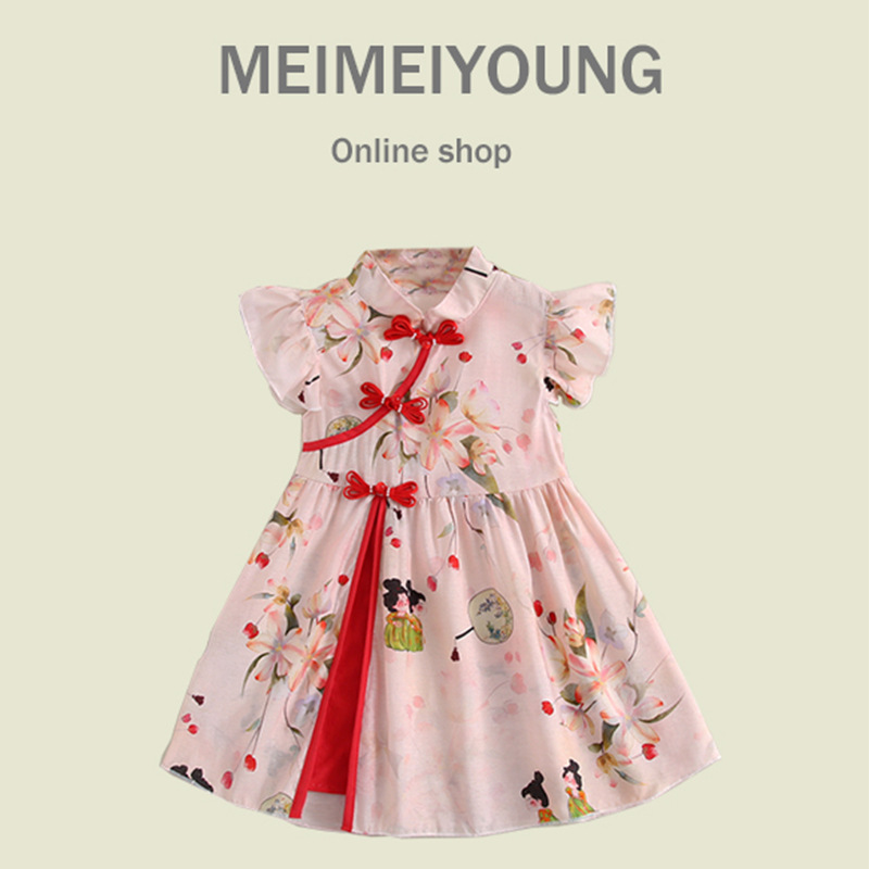 Summer Short-sleeved CUHK Children's dress Cross-border Short-sleeved European and American Princess Dress Printed Children's Dress