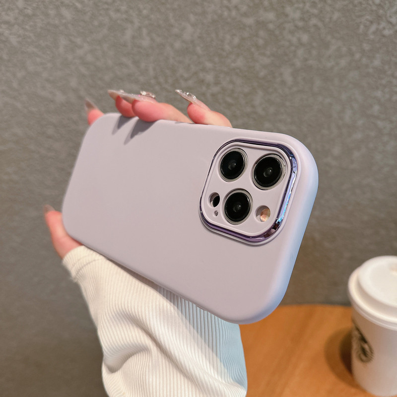 iphone15promax 無地シリコン携帯電話ケース Apple 14 電気メッキレンズ 13 細穴 16 落下防止 xr に適しています。|undefined