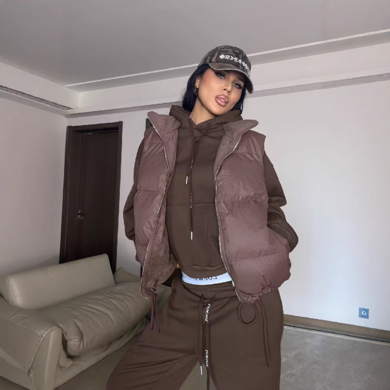 潮牌25ss秋冬新款三件套棉服马甲+卫衣加绒加厚搭配马甲三件套|undefined