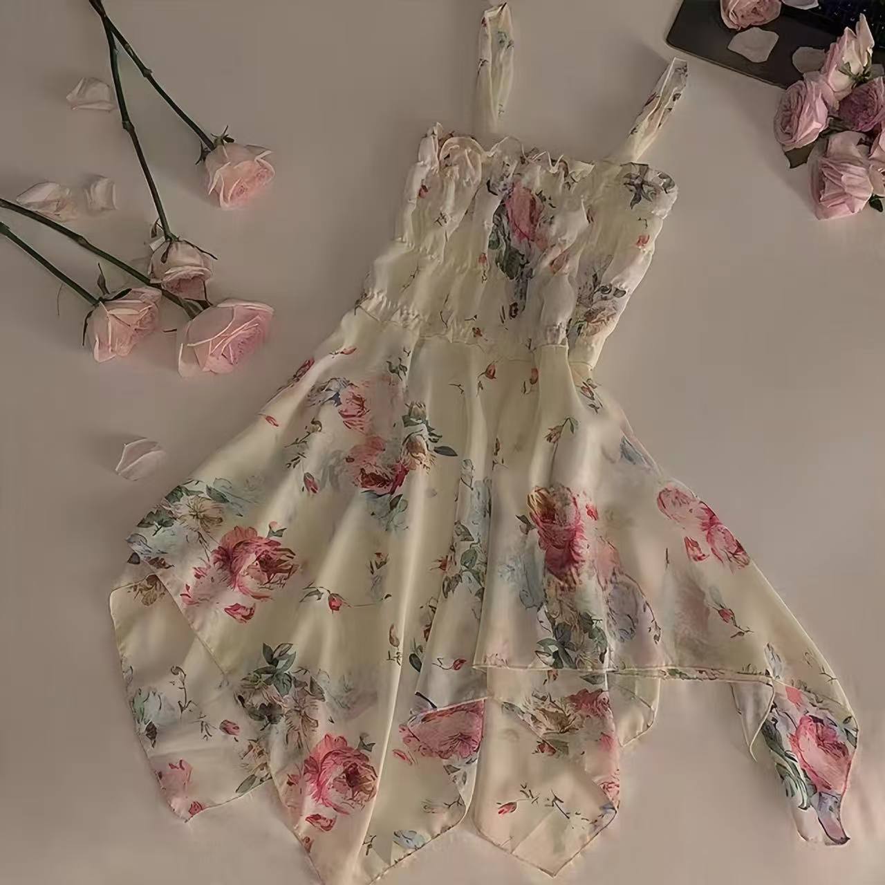 Floral Lace-Trim Slip Dress Pajama Set, Sheer Mesh Overlay, One Size — detail image 4