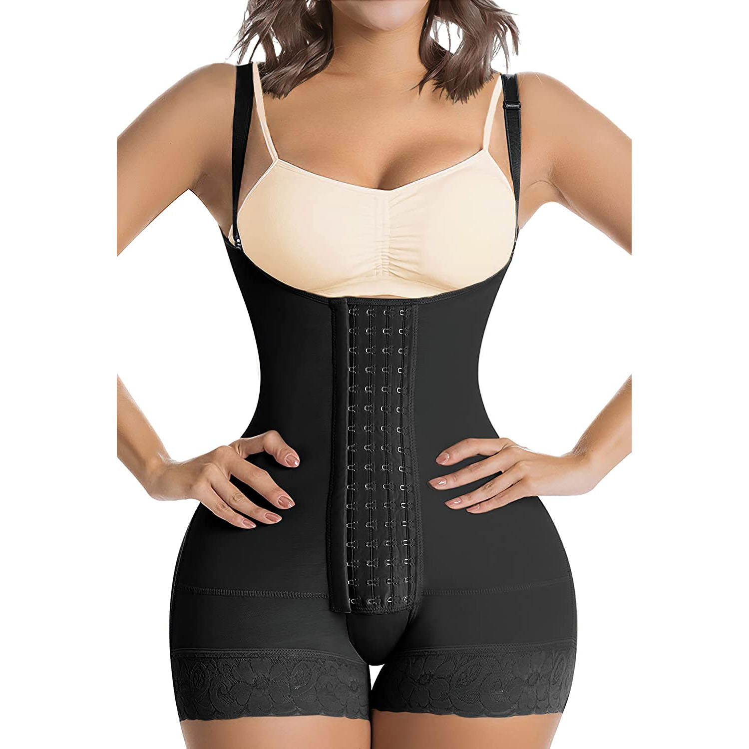Butt Lifter Europe and the United States cross-border plus size corset with non-slip partial hard mesh one-body shaping suit