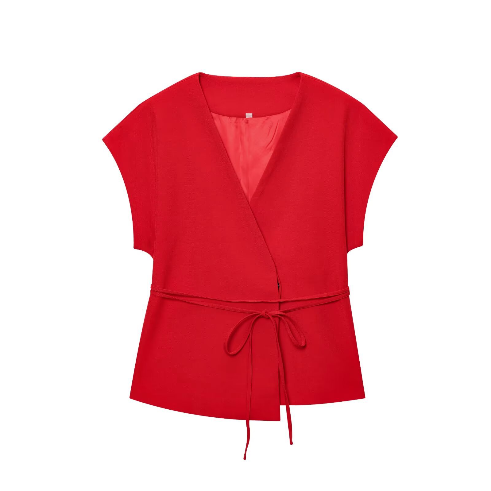 Cross-border Foreign Trade Women's Clothing 2025 Summer European And American Style V-neck Tie Top + Pleated Pants Set_ecoleips.com