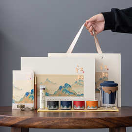 国潮文创千里江山陶瓷茶具套装礼盒银行公司商务伴手礼送客户定制