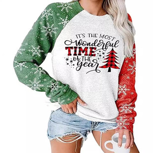 Cross-border Amazon Round Neck Long Sleeve Women's Loose Fashion Round Neck Shoulder Sweat European and American Christmas Digital Printing