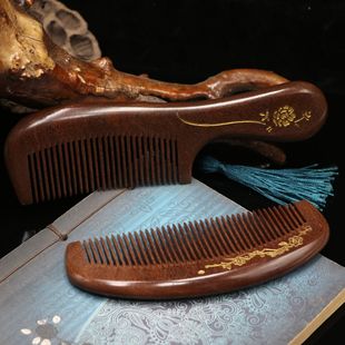 Factory direct gold sandalwood comb Crescent 16cm electrostatic comb curly hair wooden comb support custom logo