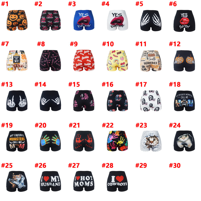 D9901 Amazon Hot European and American Women's Sexy Women's Tight Shorts Pattern Printed Shorts Yoga Pants