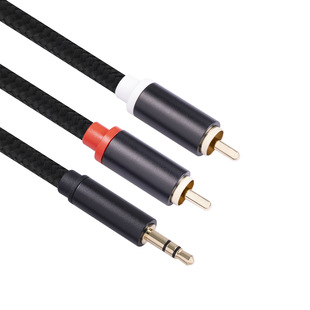 Cross-Border 1 meter 2 meter 3 meter aluminum alloy shell 3.5mm to 2RCA mobile phone computer subwoofer AUX audio line