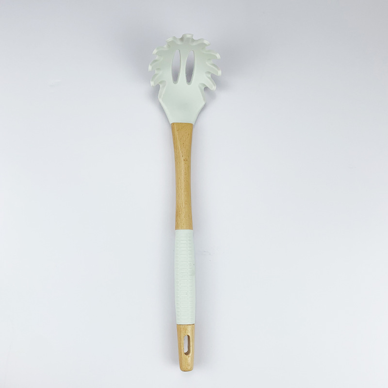 Juego de 7 piezas de utensilios de cocina con pala de silicona con mango de madera, herramientas de cocina de estilo nórdico, pala antiadherente, stock de fábrica