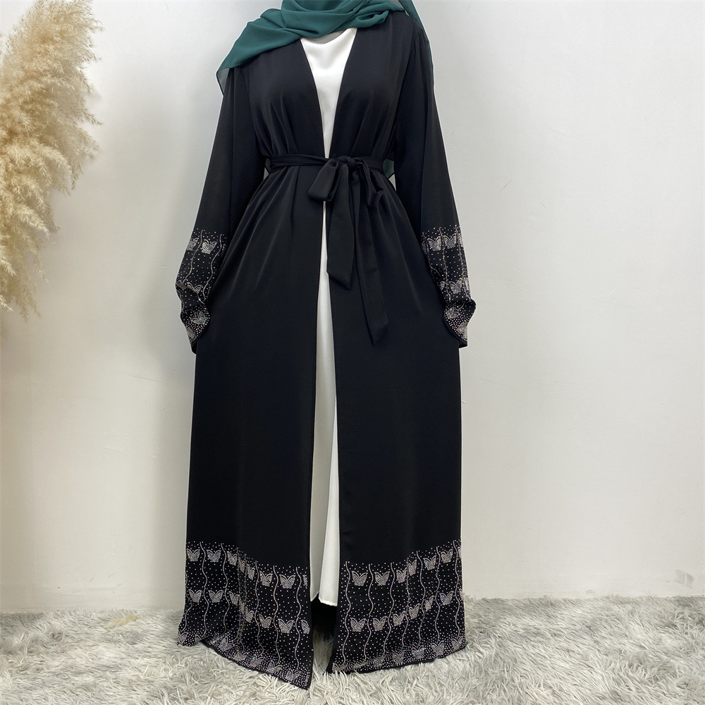 Modest Abaya Dress/Muslim Dress Women Rhinestone Cardigan Robe Fashion For Muslim Clothing_ecoleips.com