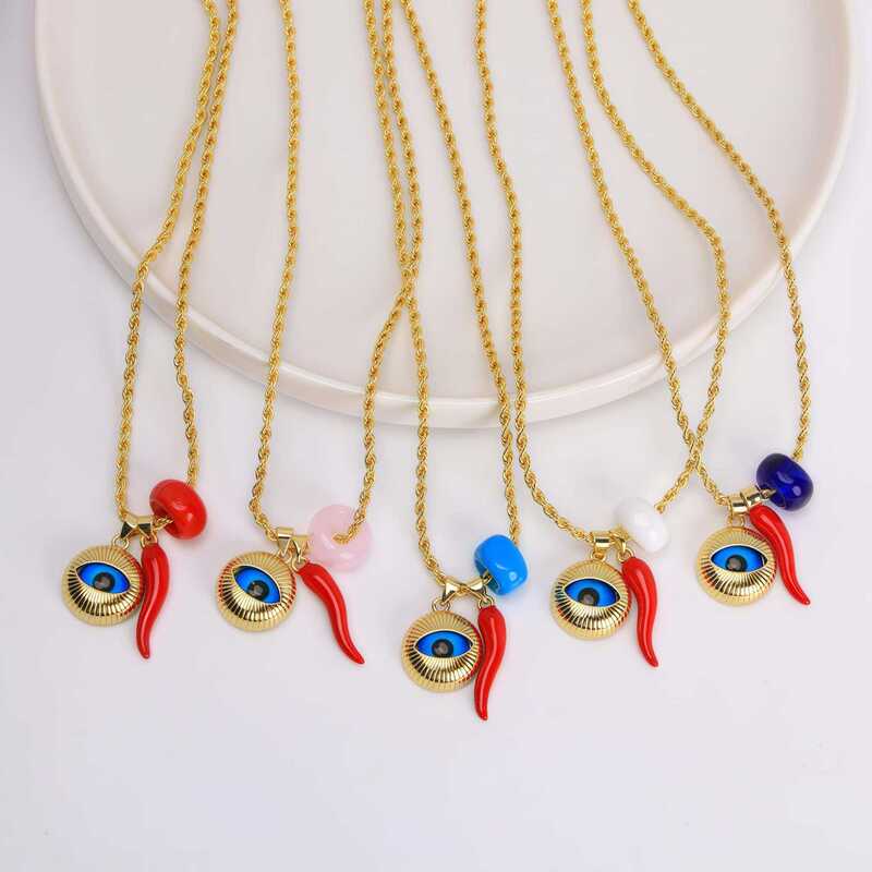 Devil's Eye Red Pepper Glass Necklace Women's Turkish Evil Eye Pendant Necklace Cross-Border Hot Selling Jewelry Wholesale Devil's Eye Red Pepper Glass Necklace Women's Turkish Evil Eye Pendant Necklace Cross-Border Hot Selling Jewelry Wholesale