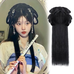 Ancient Chinese Clothing Wig One-piece Lazy Man Hair Hoop Full Head Cover Antique Style Hair Bun Ming Style Pad Hair Bag Bun Style