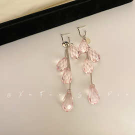 925银针切面水晶锆石奢华流苏耳环女时尚高档新娘配饰耳钉饰品