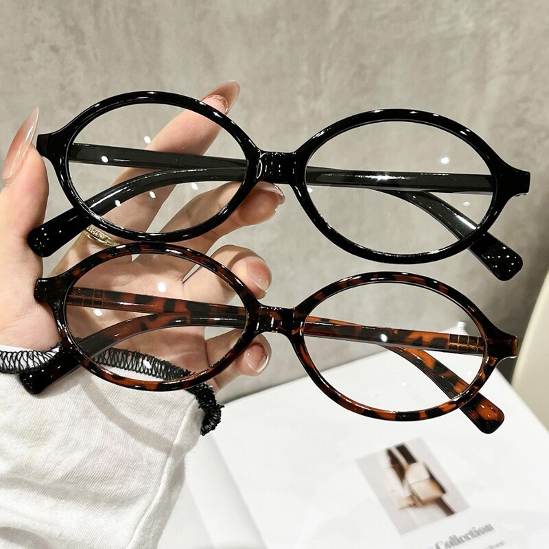 2 pairs of oval-shaped anti-blue light glasses for women, suitable for cross-border use, enhance a slim appearance, decorative eyeglass frames, make the face appear smaller when photographed, non-prescription lenses