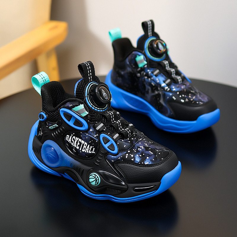 Fabricante explosión cool superficie de cuero antideslizante zapatos de baloncesto al aire libre de suela gruesa de combate real para niños giratorios zapatillas deportivas